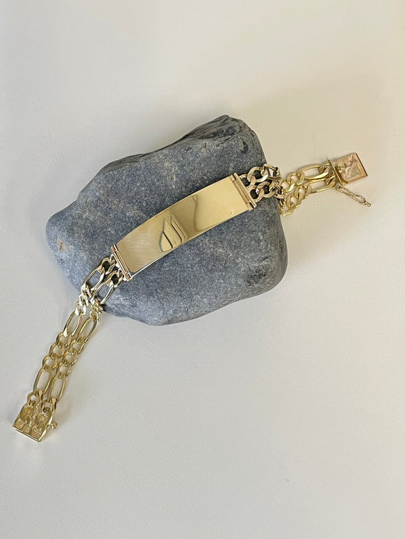 14K Yellow Gold 6 mm Double Strand 150 Figaro Link ID Bracelet