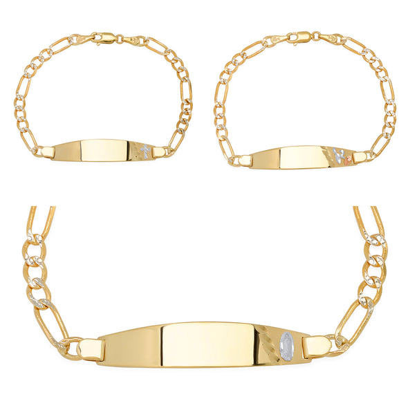 14K Gold 100 Pave Figaro Ladies Oval ID Bracelet