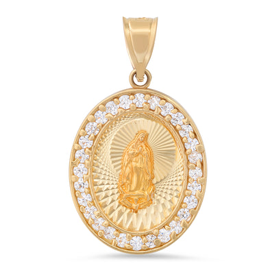 14K Gold Guadalupe Cubic Zirconia Medal Pendant
