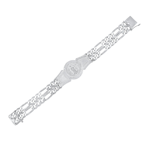 Sterling Silver 2 Strand Figaro Guadalupe Medal Bracelet