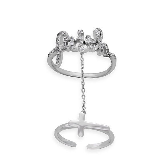 Sterling Silver Cubic Zirconia Faith Knuckle Ring
