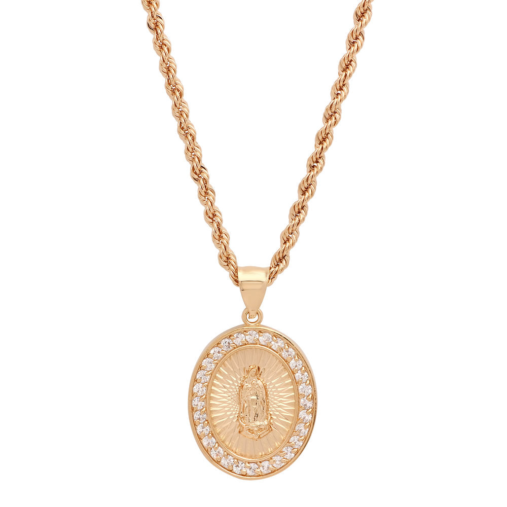 Yellow Gold Plated Oval Swiss Cut Crucifix Necklace