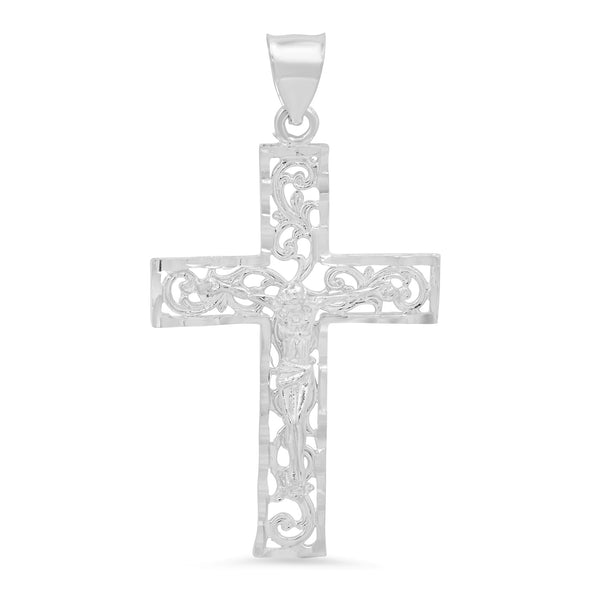 Yellow Gold or Rhodium Plated Scroll Cross Pendant