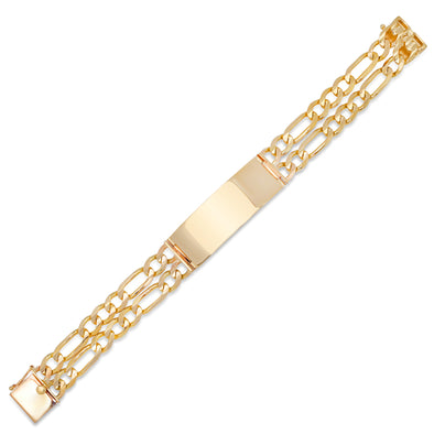 14K Yellow Gold 8 mm Double Strand Figaro Link ID Bracelet