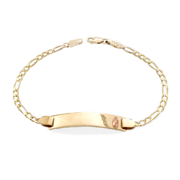 14K Yellow Gold Figaro Baby ID with Guadalupe (6 Inch)