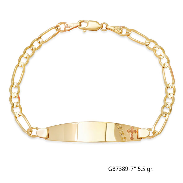 14K Yellow Gold 100 Figaro Ladies Oval ID Bracelets