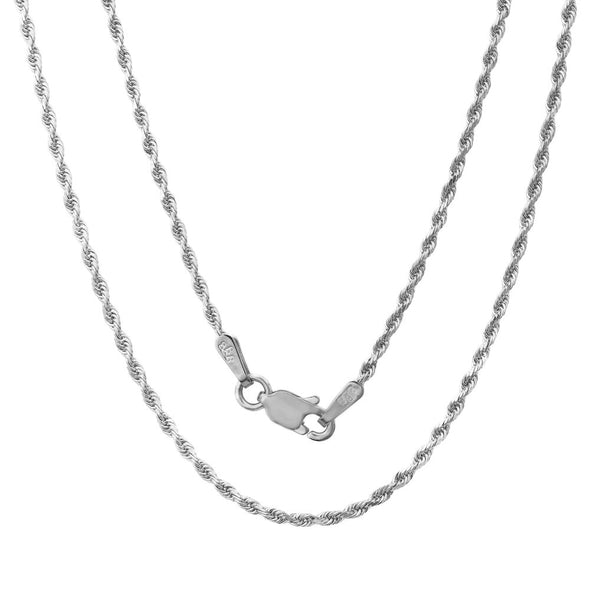 14K White Gold 2 mm Rope Chain (18-30 Inch)