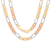 14K Tri-Color Gold 7mm Beveled Marina Figaro Chain Necklace (20-30 Inch)