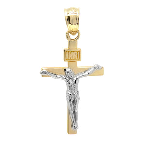 14K Two-tone Gold Baby Crucifix Pendant