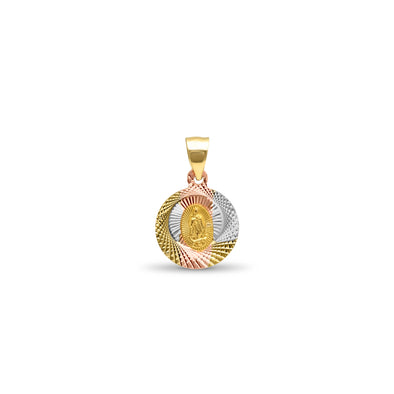 14K Tri-color Gold Small Round Our Lady of Guadalupe Medal Pendant