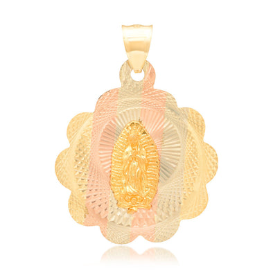 14K Tri-color Gold Our Lady of Guadalupe Scalloped Medal Pendant
