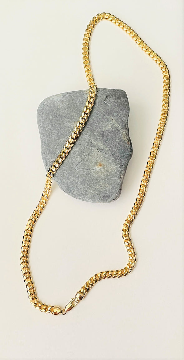 Yellow Gold Plated Silver Miami Cuban Link Chain Necklace