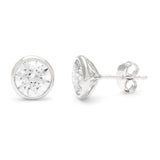 Sterling Silver 6.5mm 2 ctw Cubic Zirconia Bezel Stud Earring