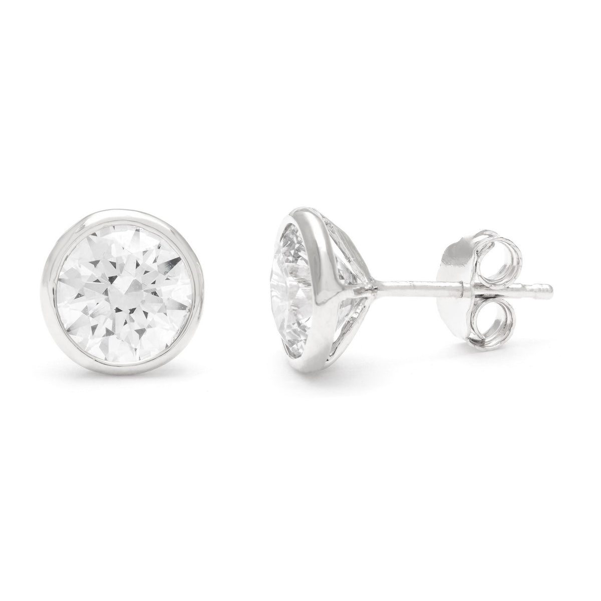 Sterling Silver 6.5mm 2 ctw Cubic Zirconia Bezel Stud
