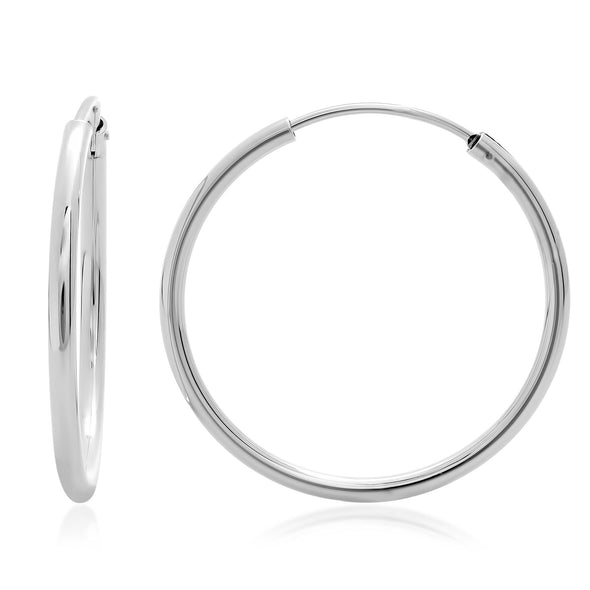 Sterling Silver 2 mm Endless Hoop Earring 1.25 in., 1.5 in., 2 in., 2.5. inch