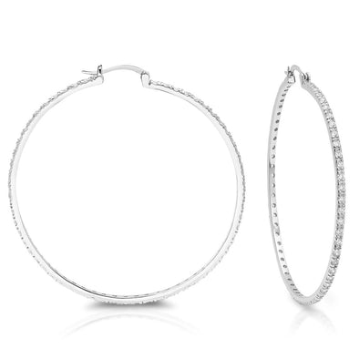 Sterling Silver and Cubic Zirconia 2.5 Inch Hoop Earring