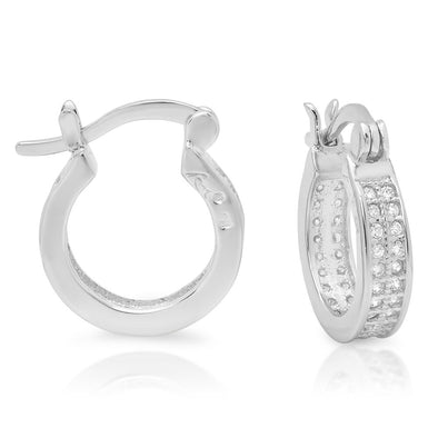 Sterling Silver and Cubic Zirconia 1/2 Inch Hoop Earring