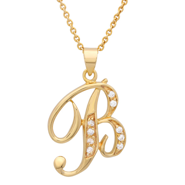 Gold Plated Silver CZ Script Initial Necklace