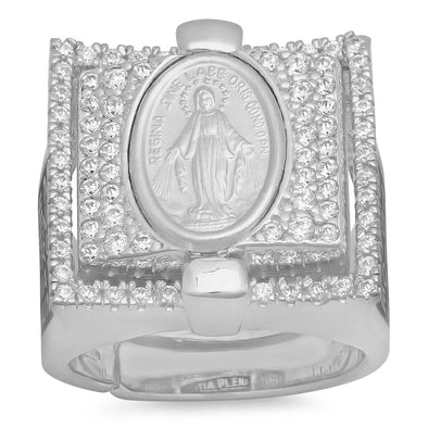 Sterling Silver and Enamel Hail Mary Ring ( Size 5.5-8.5 )