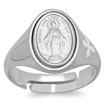 Sterling Silver and Enamel Virgin Mary Ring ( Size 5.5-8.5 )