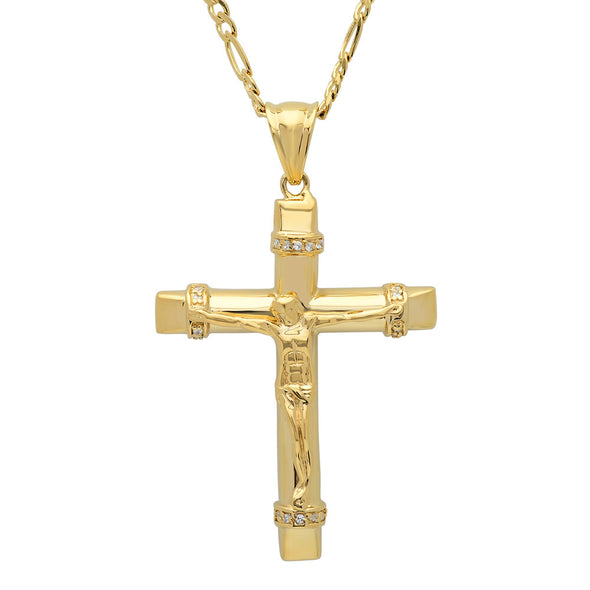 Yellow Gold Plated Silver Crucifix Necklace ( 24 Inch )