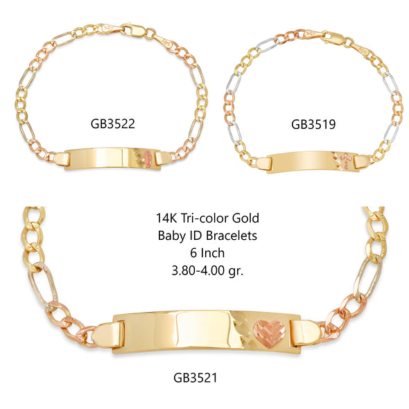 14K Tri-color Gold 080 Figaro Baby ID Collection