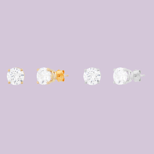 14k Gold 6 mm CZ Four-Prong Setting Stud Earrings 1 ctw