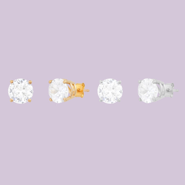 14k Gold 7 mm CZ Four-Prong Setting Stud Earrings 1.5 CTW