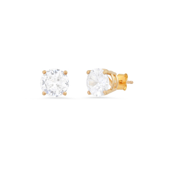 14k Gold 7 mm CZ Four-Prong Setting Stud Earrings 1.5 CTW