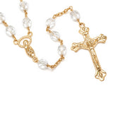 Gold Plated Clear Czech Glass Rosary Necklace