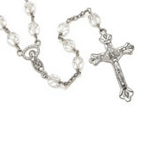 Gold Plated Clear Czech Glass Rosary Necklace