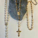 Platinum or Gold Plated Fashion Rosary Necklace  4 mm Cut-out Bead
