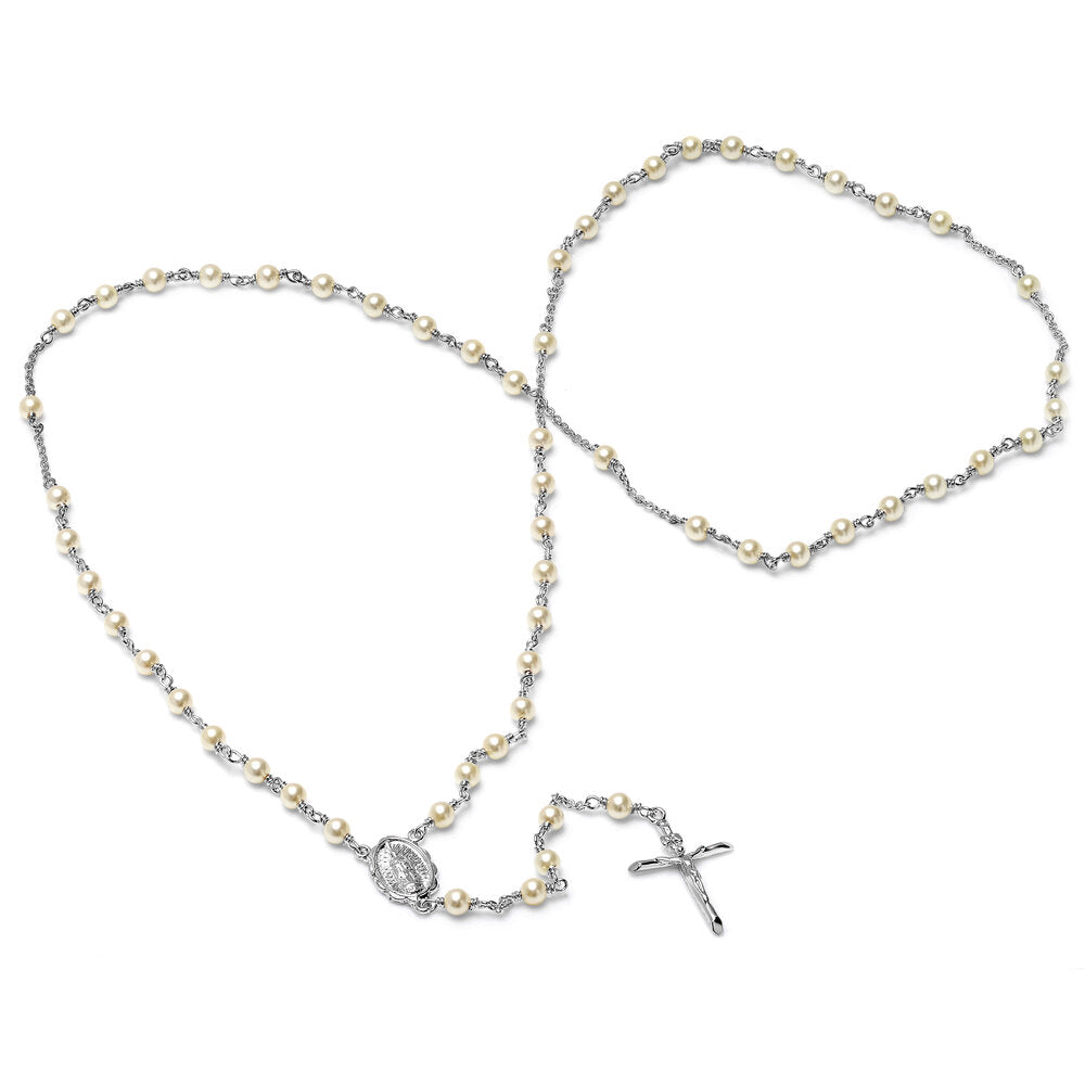 Rosary Necklace Made with 4 mm Austrian Crystal Pearl ( 24-26" )
