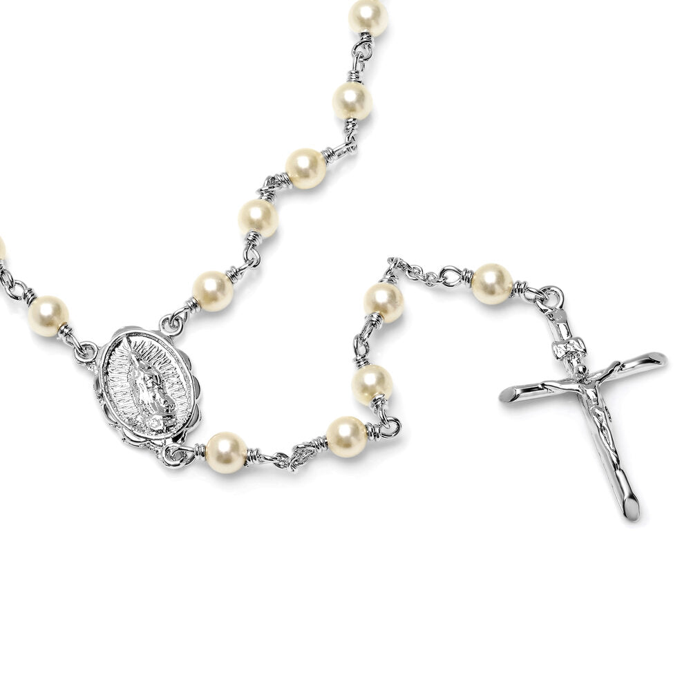 Rosary Necklace Made with 4 mm Austrian Crystal Pearl ( 24-26" )