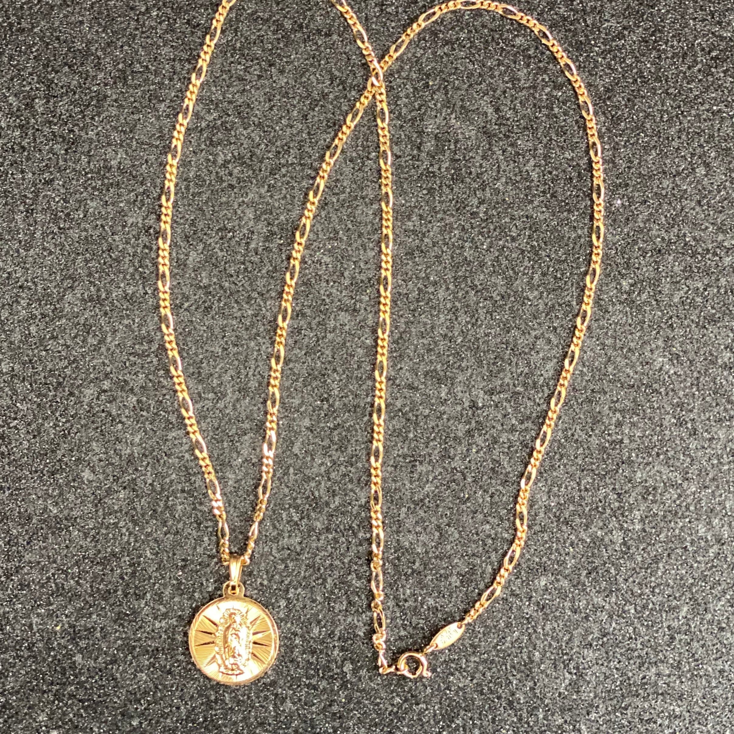 Yellow Gold Plated Our Lady of Guadalupe Figaro Necklace