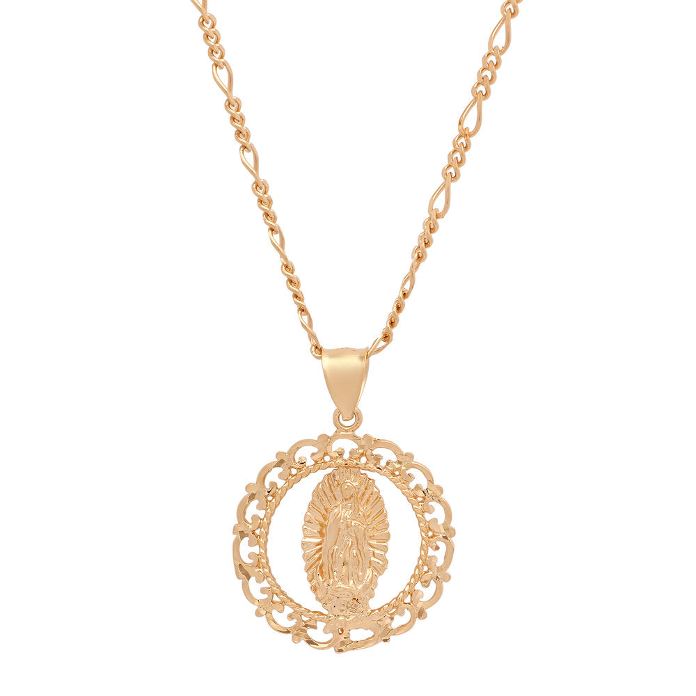 Yellow Gold Plated Our Lady of Guadalupe Necklace (24")