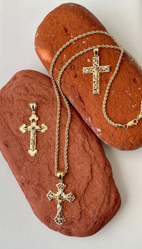 Yellow Gold Plated Crucifix Fashion Necklace