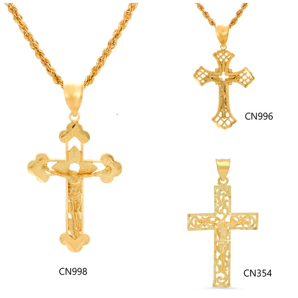 Yellow Gold Plated Crucifix Fashion Necklace