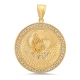 Gold Plated Praying Hands and Crucifix Medal with Cubic Zirconia Pendant