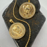Gold Plated Praying Hands and Crucifix Medal with Cubic Zirconia Pendant