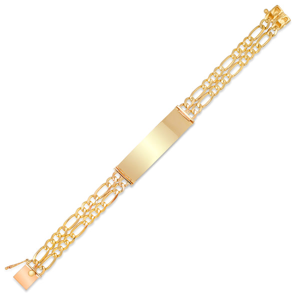 14K Yellow Gold 6 mm Double Strand 150 Figaro Link ID Bracelet