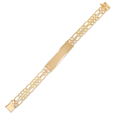 14K Yellow Gold 6 mm Double Strand 150 Figaro Link Beveled ID Bracelet