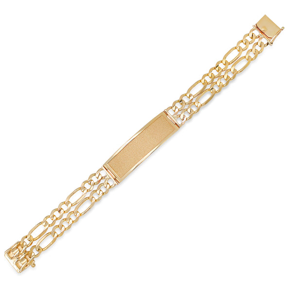 14k Yellow Gold Double Strand 180 Figaro Beveled ID Bracelet