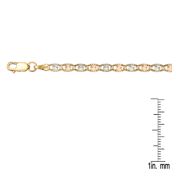 14K Tri-color Gold Heart Marina Link ID Bracelet