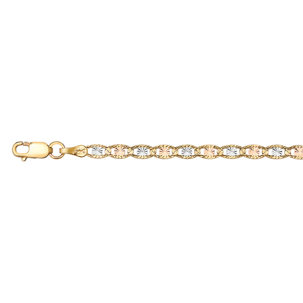 14K Tri-color Gold Heart Marina Link ID Bracelet