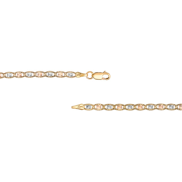 14K Tri-color Gold Heart Marina Link ID Bracelet