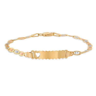 14K Tri-color Gold Heart Marina Link ID Bracelet