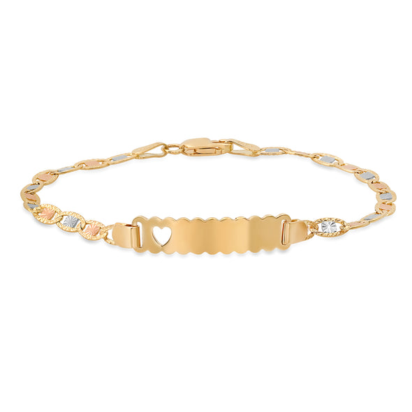 14K Tri-color Gold Heart Marina Link ID Bracelet