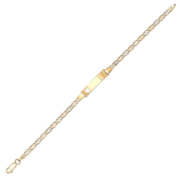 14K Tri-color Gold Heart Marina Link ID Bracelet