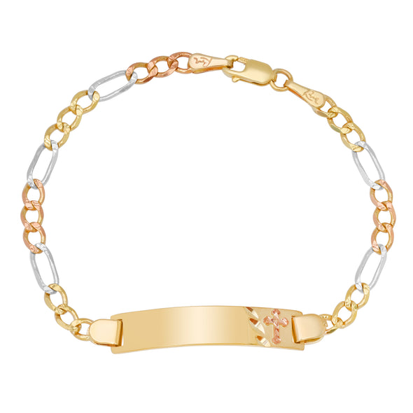 14K Tri-color Gold 080 Figaro Baby ID Bracelet Collection